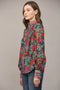 Tucked Yoke Detail Standing Collar Blouse-Blouse-FATE-S-TEAL GREEN MULTI-Urbanheer