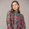 Tucked Yoke Detail Standing Collar Blouse-Blouse-FATE-S-TEAL GREEN MULTI-Urbanheer