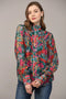 Tucked Yoke Detail Standing Collar Blouse-Blouse-FATE-S-TEAL GREEN MULTI-Urbanheer