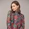 Tucked Yoke Detail Standing Collar Blouse-Blouse-FATE-S-TEAL GREEN MULTI-Urbanheer