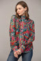 Tucked Yoke Detail Standing Collar Blouse-Blouse-FATE-S-TEAL GREEN MULTI-Urbanheer