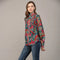 Tucked Yoke Detail Standing Collar Blouse-Blouse-FATE-S-TEAL GREEN MULTI-Urbanheer
