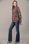 Tucked Yoke Detail Standing Collar Blouse-Blouse-FATE-S-TEAL GREEN MULTI-Urbanheer