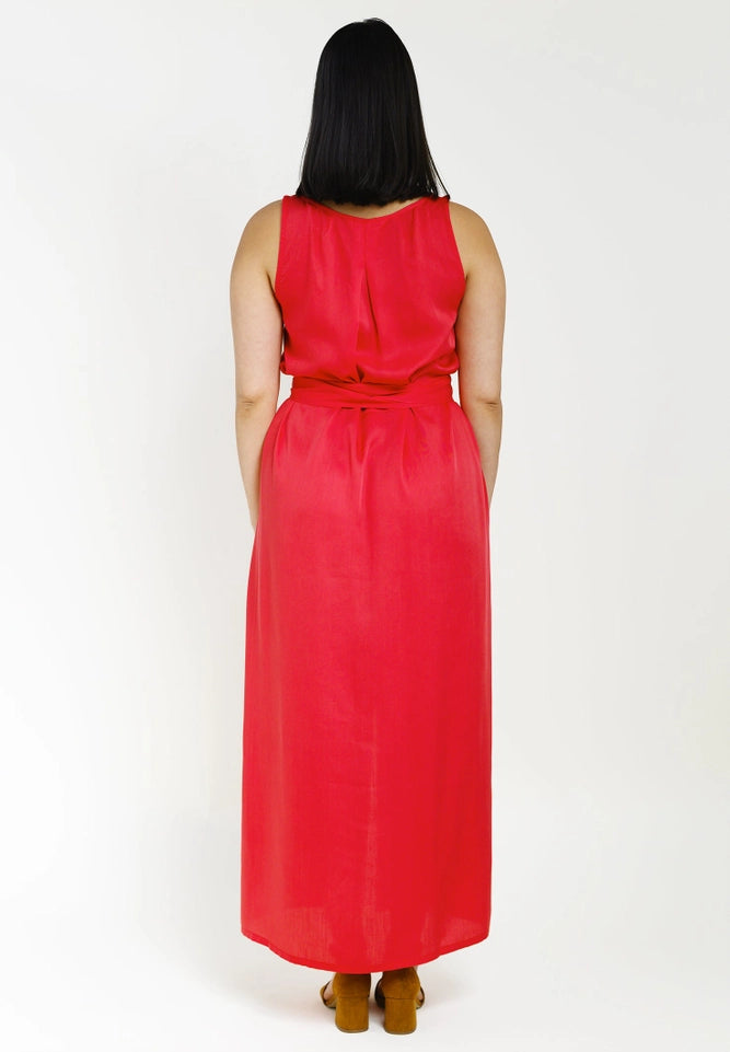 “Tulpina” Tencel Maxi Dress in Red-Dress-Studio Hertzberg-S-Urbanheer