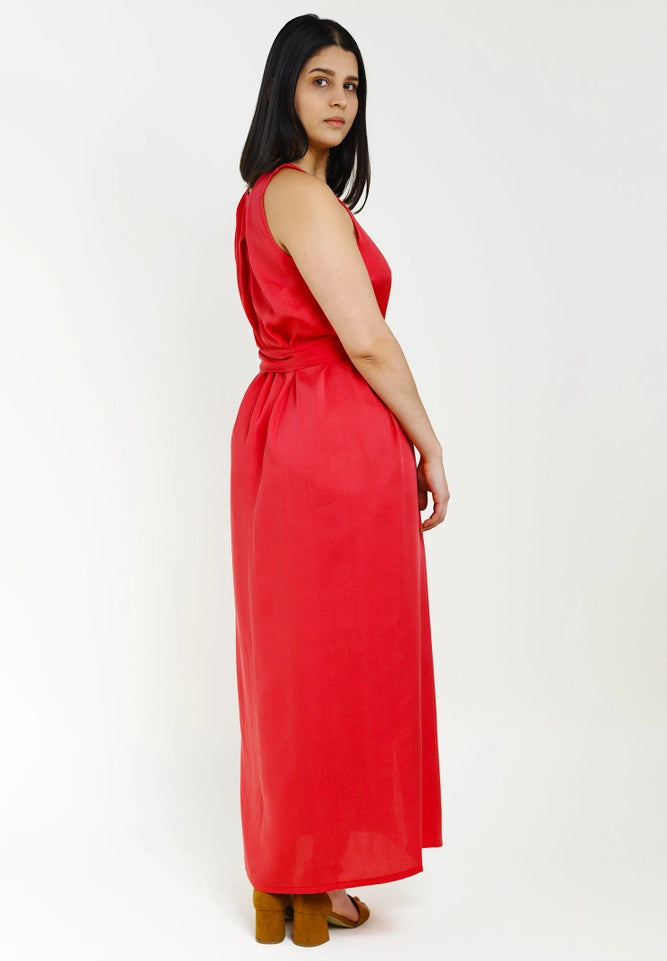 “Tulpina” Tencel Maxi Dress in Red-Dress-Studio Hertzberg-S-Urbanheer