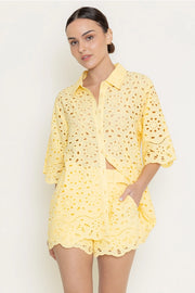 Tunic Loose Eyelet Embroidered Short Sleeve-Top-Fore Collection-S-YELLLOW-Urbanheer