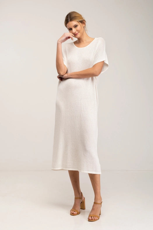 Tunic style oversized knitted dress-Dress-Tantra-S-White-Urbanheer