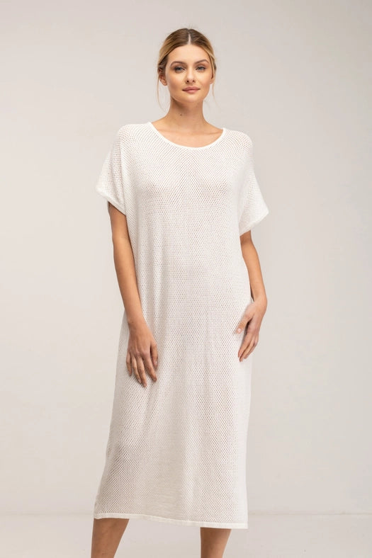 Tunic style oversized knitted dress-Dress-Tantra-S-White-Urbanheer