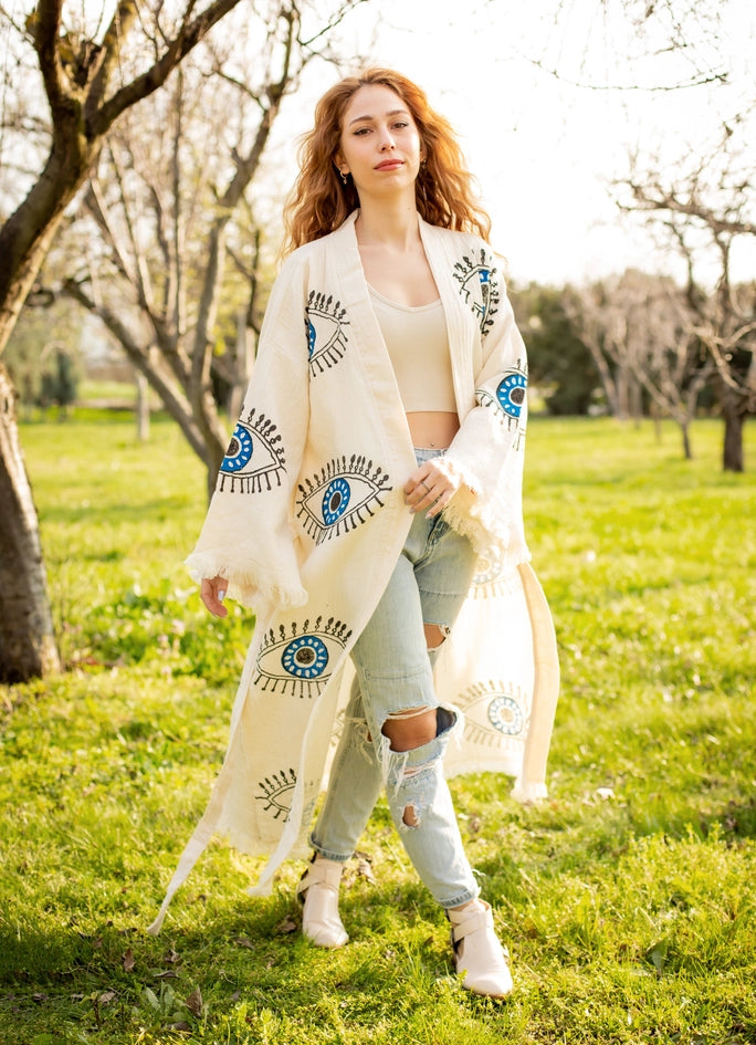 Turkish Evil Eye Short Kaftan Kimono-Kimono-Moa-Long Kimono-Urbanheer