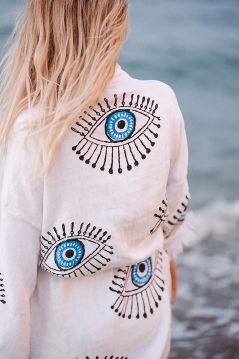 Turkish Evil Eye Short Kaftan Kimono-Kimono-Moa-Short Kimono-Urbanheer