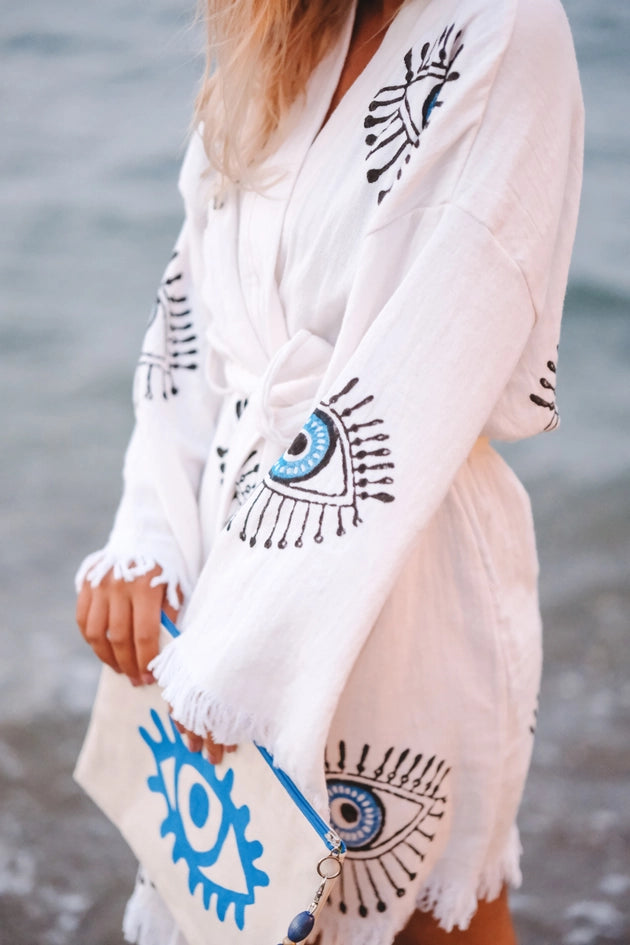 Turkish Evil Eye Short Kaftan Kimono-Kimono-Moa-Short Kimono-Urbanheer