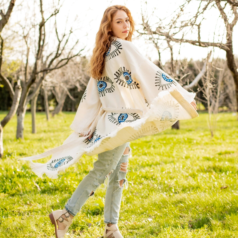 Turkish Evil Eye Short Kaftan Kimono-Kimono-Moa-Short Kimono-Urbanheer