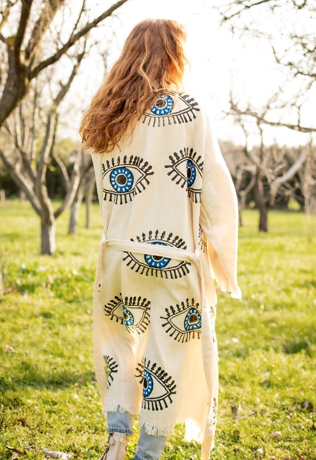 Turkish Evil Eye Short Kaftan Kimono-Kimono-Moa-Short Kimono-Urbanheer
