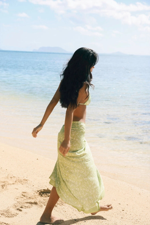 Turks Sarong - Ideal With Griffins Top-Cover Up-Cousin The Label (Krewe du Q)-57" x 41"-Sage Floral-Urbanheer