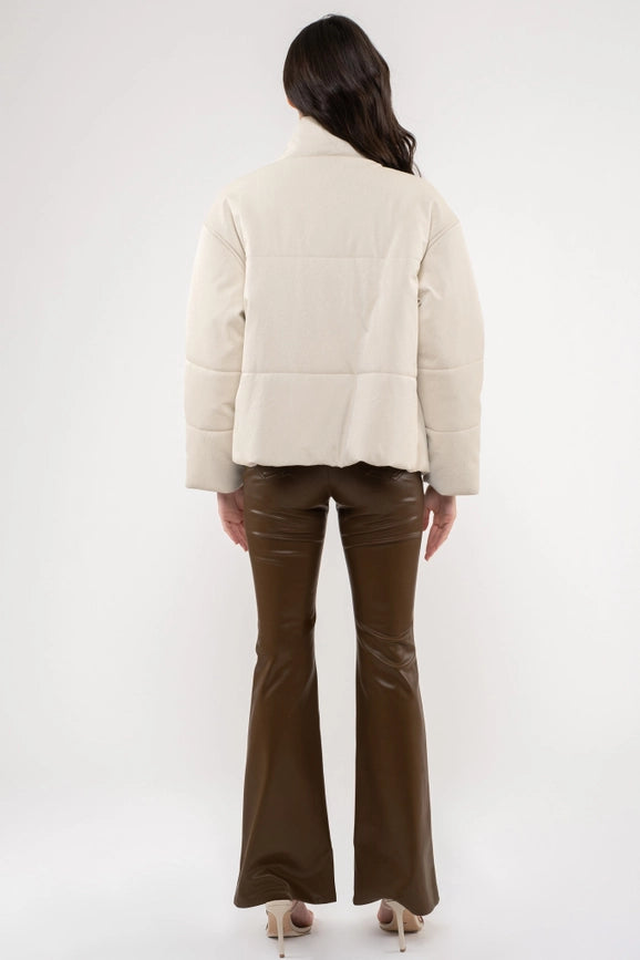 Turtle Neck Faux Leather Jacket-Jacket-Moon River-XS-BEIGE-Urbanheer