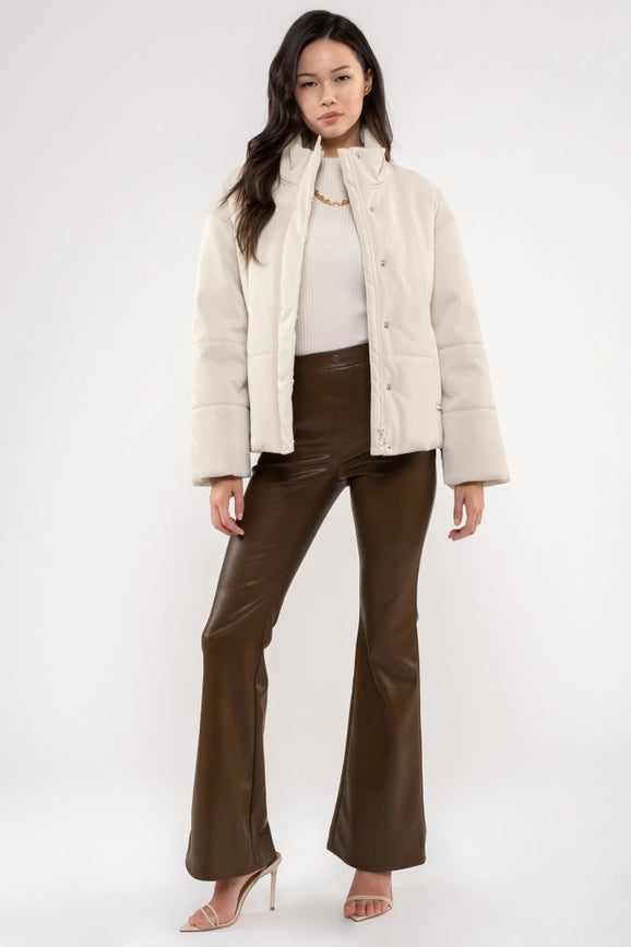 Turtle Neck Faux Leather Jacket-Jacket-Moon River-XS-BEIGE-Urbanheer