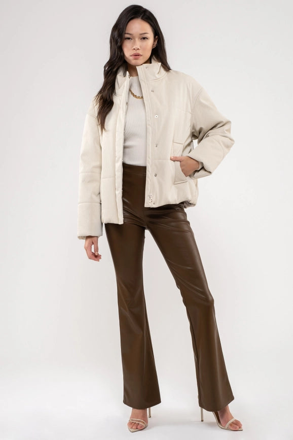 Turtle Neck Faux Leather Jacket-Jacket-Moon River-XS-BEIGE-Urbanheer