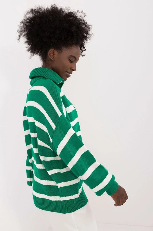 Turtleneck Badu Striped Sweater Green-Sweaters-Blak Wardrob-one-size-fits-all-Green-Urbanheer