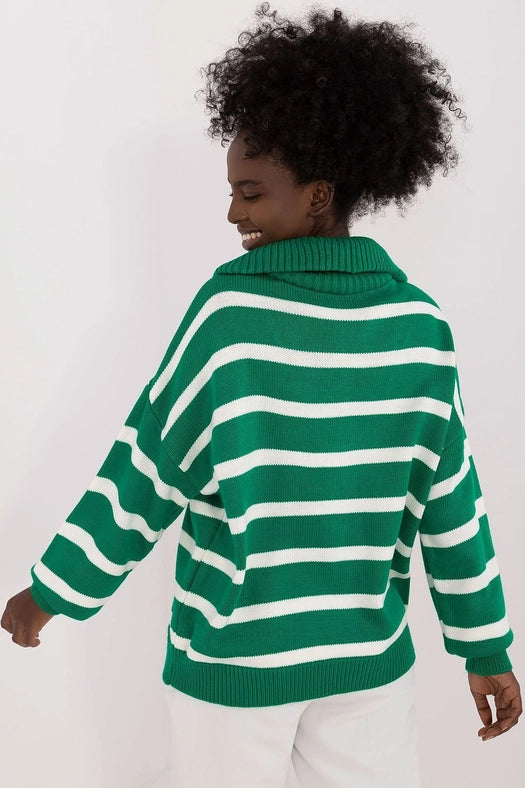 Turtleneck Badu Striped Sweater Green-Sweaters-Blak Wardrob-one-size-fits-all-Green-Urbanheer