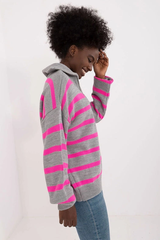 Turtleneck Badu Striped Sweater Grey-Sweaters-Blak Wardrob-one-size-fits-all-Grey-Urbanheer