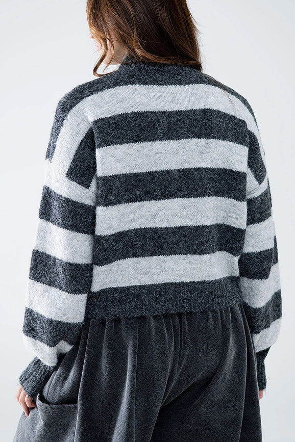 Turtleneck Gray Striped Sweater-Sweater-Q2-M-Grey-Urbanheer