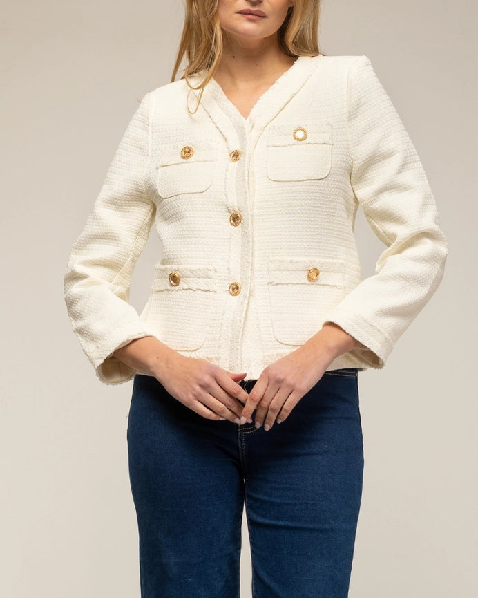 Tweed-Style Jacket with 4 Front Pockets ECRU-Jacket-Tantra-S-ECRU-Urbanheer