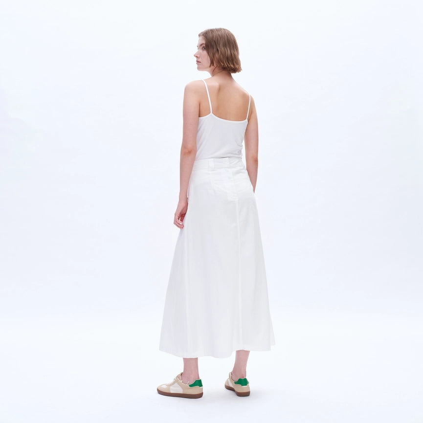 Twill Midi Skirt(Finished Hem,Pleated)-Skirt-BAYEAS-XS-WHITE-Urbanheer