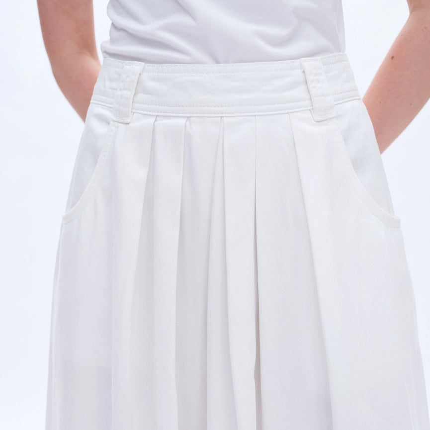 Twill Midi Skirt(Finished Hem,Pleated)-Skirt-BAYEAS-XS-WHITE-Urbanheer