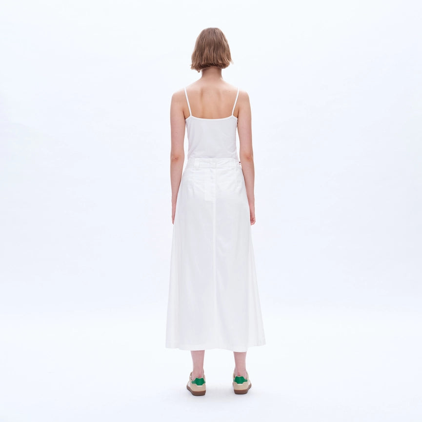 Twill Midi Skirt(Finished Hem,Pleated)-Skirt-BAYEAS-XS-WHITE-Urbanheer