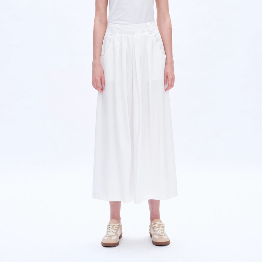 Twill Midi Skirt(Finished Hem,Pleated)-Skirt-BAYEAS-XS-WHITE-Urbanheer