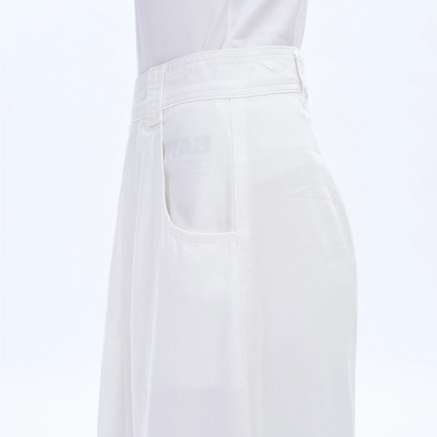 Twill Midi Skirt(Finished Hem,Pleated)-Skirt-BAYEAS-XS-WHITE-Urbanheer
