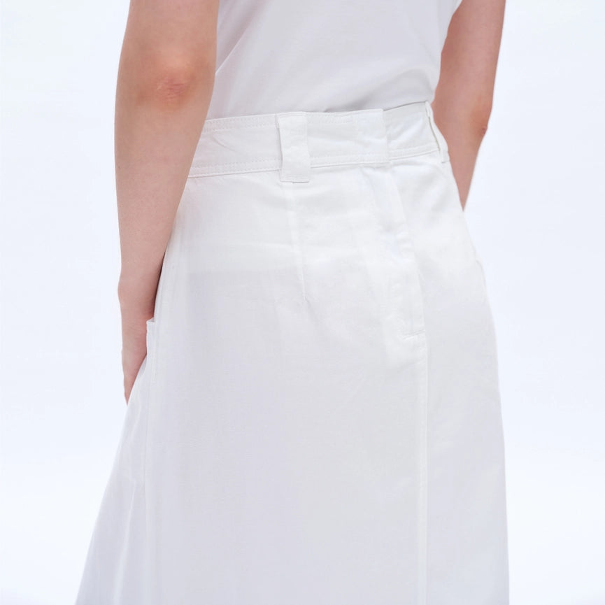 Twill Midi Skirt(Finished Hem,Pleated)-Skirt-BAYEAS-XS-WHITE-Urbanheer