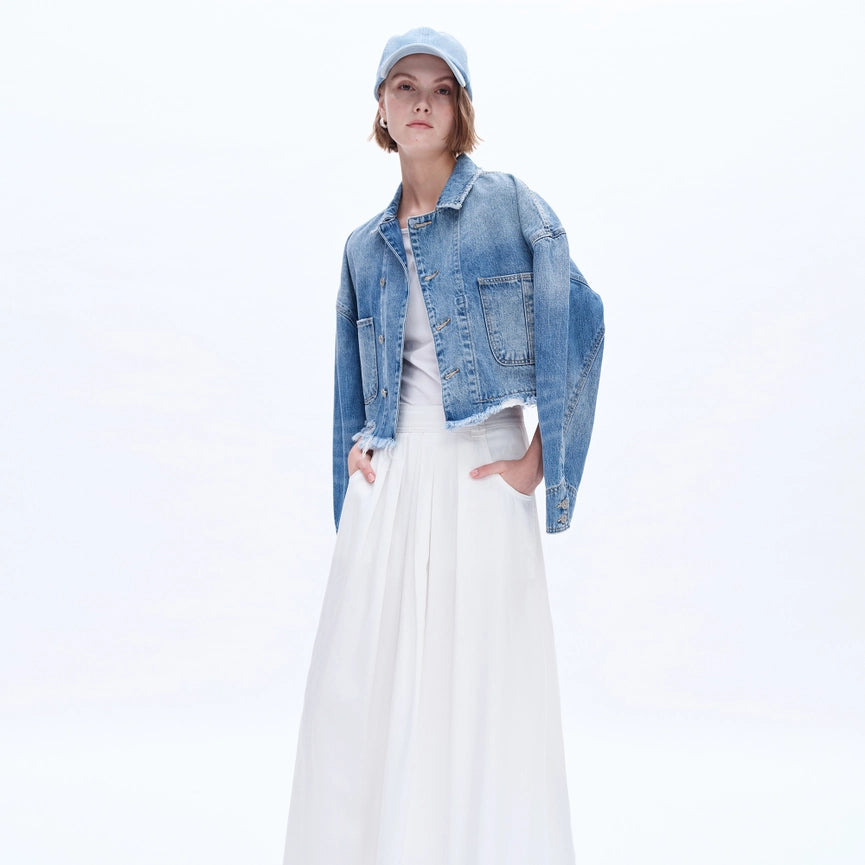 Twill Midi Skirt(Finished Hem,Pleated)-Skirt-BAYEAS-XS-WHITE-Urbanheer