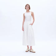 Twill Midi Skirt(Finished Hem,Pleated)-Skirt-BAYEAS-XS-WHITE-Urbanheer