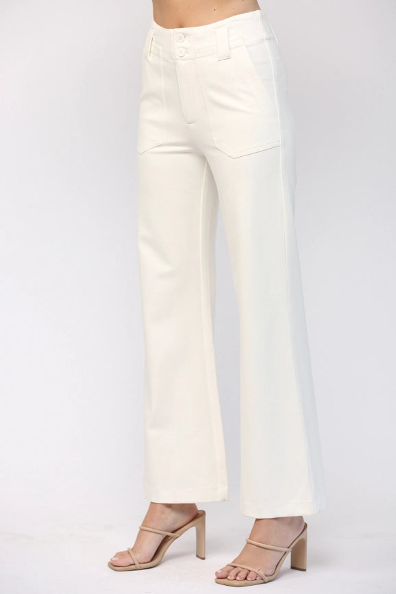 Two Front Plcket Ponte Flare Pants-Pants-FATE-S-CREAM-Urbanheer