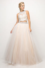 Two Piece Ball Gown with Lace Beaded Top-Nightgown-Tux-USA-4-Champagne-Urbanheer