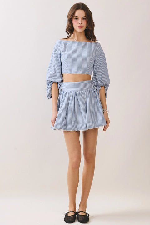 Two Piece Striped Cropped Top and Skirt Set