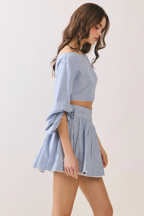 Two Piece Striped Cropped Top and Skirt Set