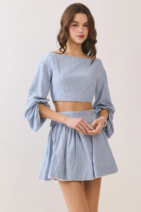 Two Piece Striped Cropped Top and Skirt Set