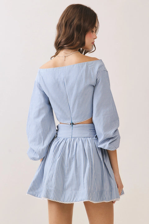 Two Piece Striped Cropped Top and Skirt Set