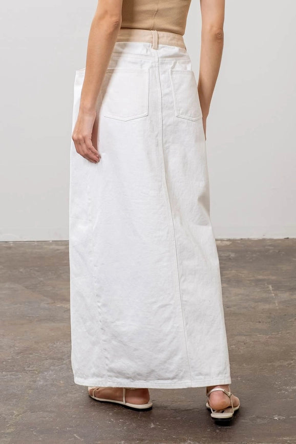 Two Tone Denim Midi Skirt-Skirts-Moon River-XS-IVORY-Urbanheer