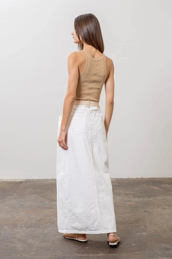 Two Tone Denim Midi Skirt-Skirts-Moon River-XS-IVORY-Urbanheer