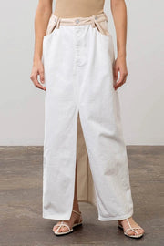 Two Tone Denim Midi Skirt-Skirts-Moon River-XS-IVORY-Urbanheer