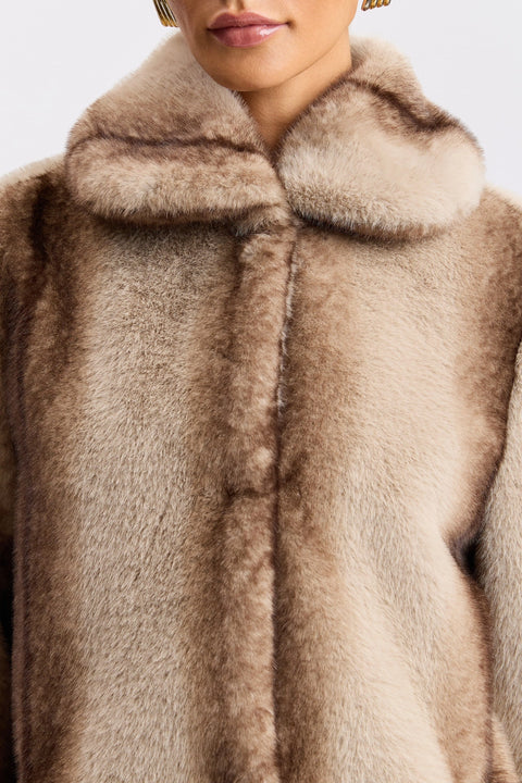 Two-Tone Faux-Fur High-Neck Coat