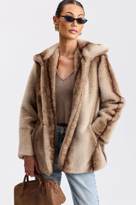 Two-Tone Faux-Fur High-Neck Coat