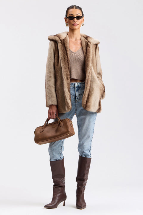 Two-Tone Faux-Fur High-Neck Coat