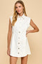 Two Toned Denim Sleeveless Button Up Dress-Dress-TCEC-S-Cream-Urbanheer