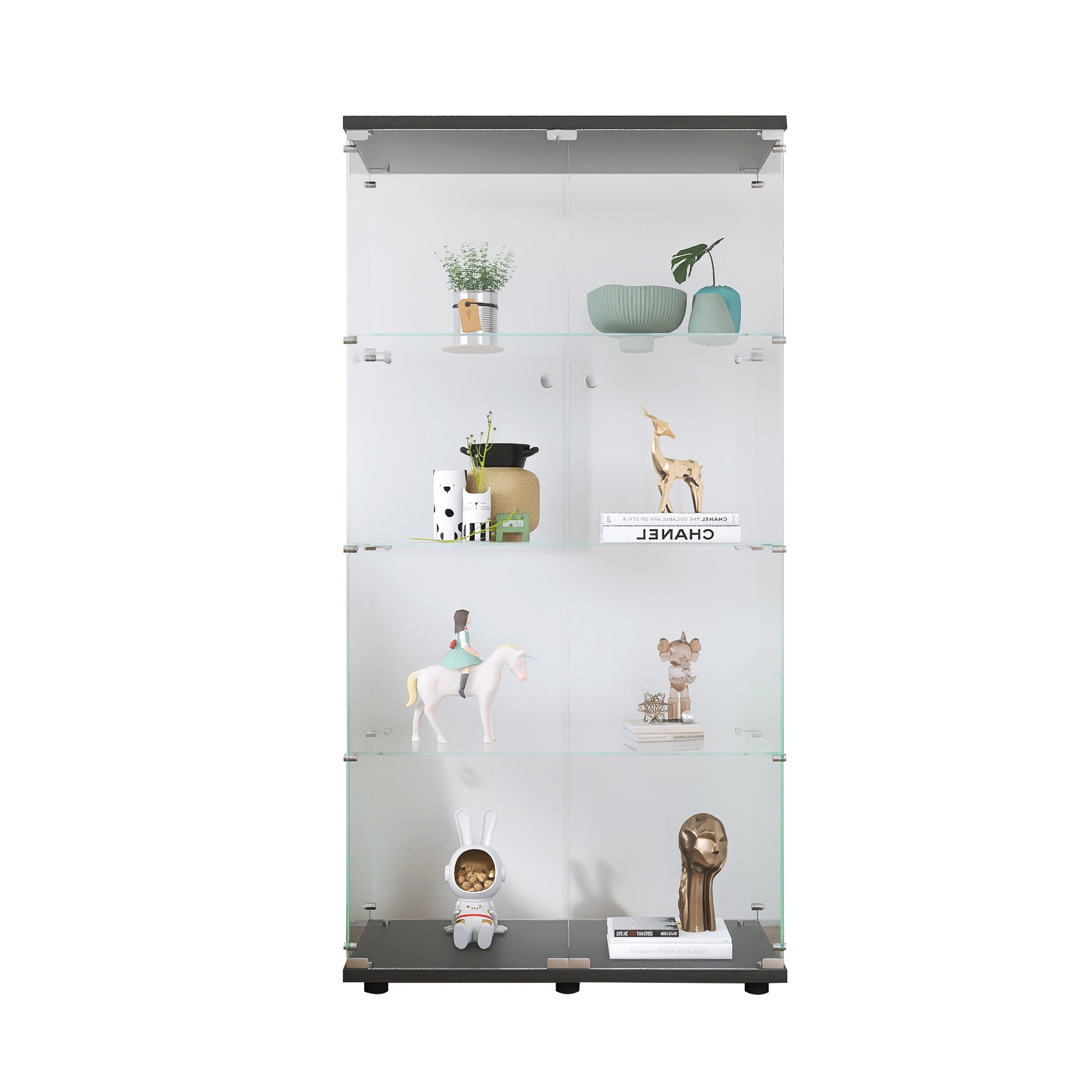 Two-door Glass Display Cabinet 4 Shelves with Door, Floor Standing Curio Bookshelf for Living Room-UH Decor-Default-Urbanheer