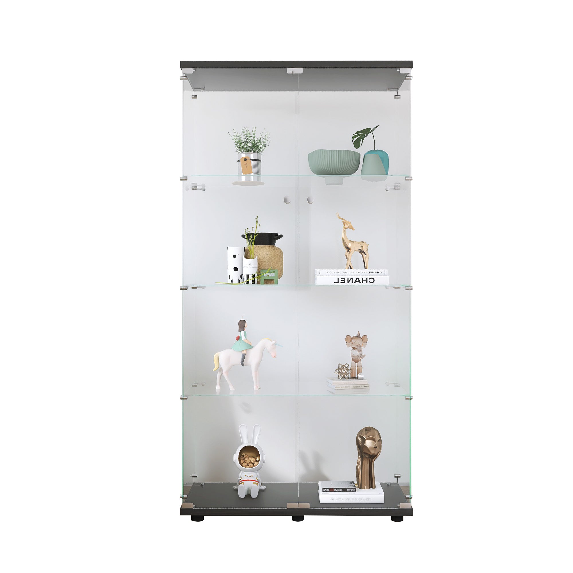 Two-door Glass Display Cabinet 4 Shelves with Door, Floor Standing Curio Bookshelf for Living Room-UH Decor-Default-Urbanheer
