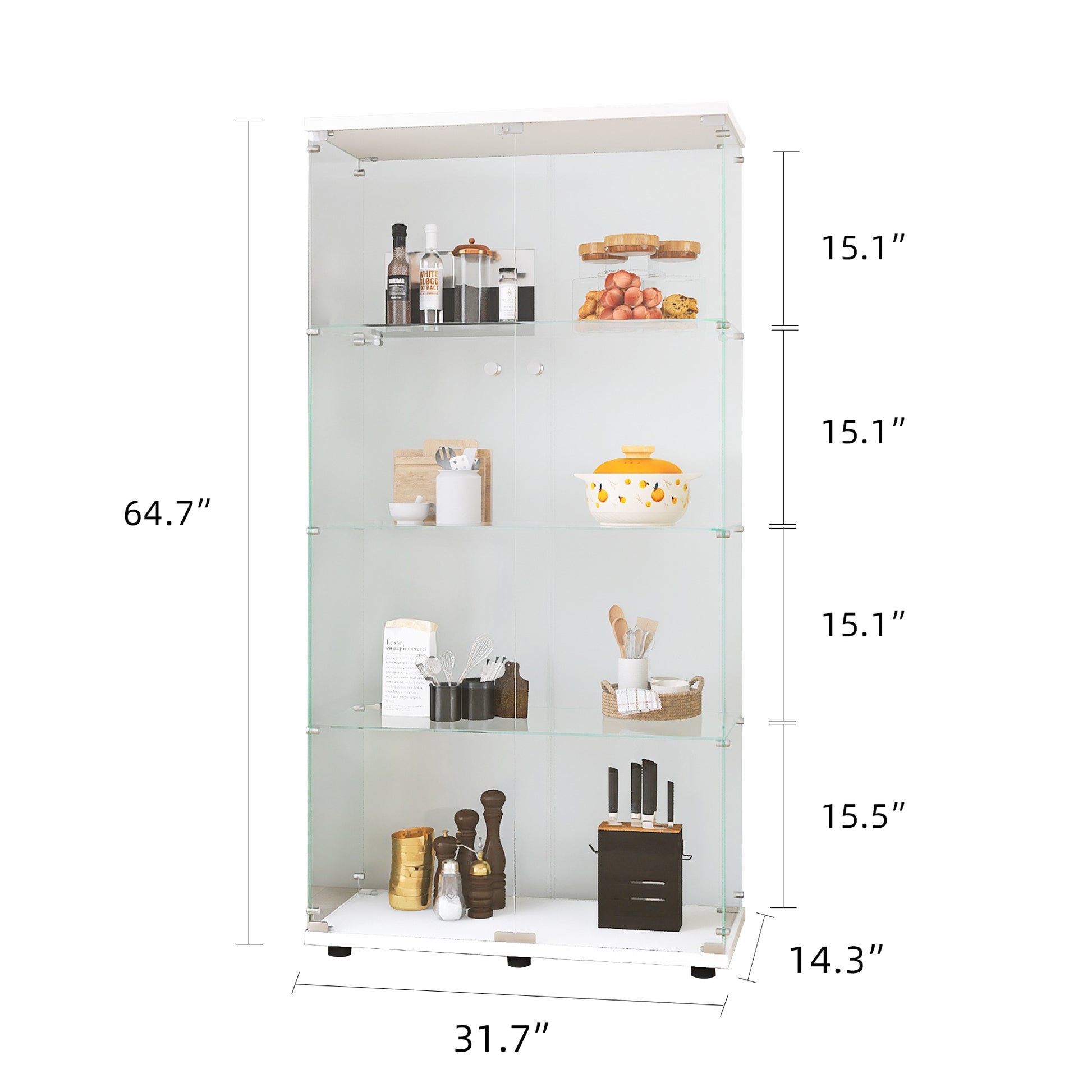 Two-door Glass Display Cabinet 4 Shelves with Door, Floor Standing Curio Bookshelf for Living Room-UH Decor-Default-Urbanheer